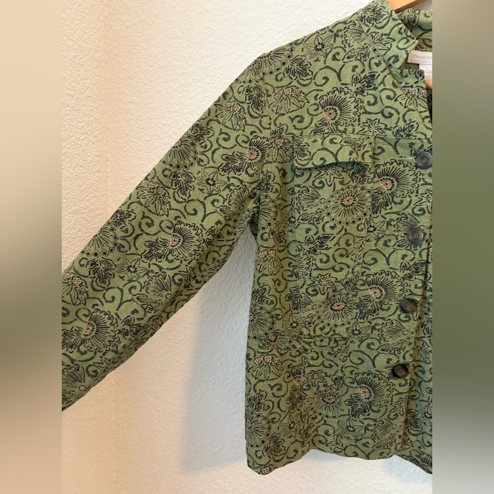 Charter Club Green Patterned Linen Blend Jacket - Picture 3 of 6